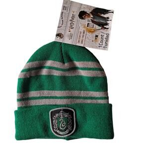 Harry Potter Slytherin Green & Gray Stripe Winter Childrens Hat - Size 6 - 14yrs